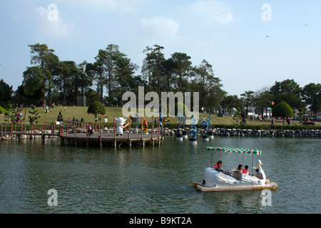 Swan paddle boat in Fongle Sculpture Park, Nantun District, Taichung City, Taiwan Stock Photo