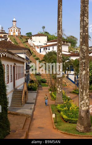 Brazil, Minas Gerais state, Serro, Joao Pinheiro central square and capela de Santa Rita (Gold Route, Estrada Real) Stock Photo