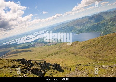 The view over Loch Lomond from the summit of Ben Lomond on a clear summer's day, Stirlingshire, Scotland
