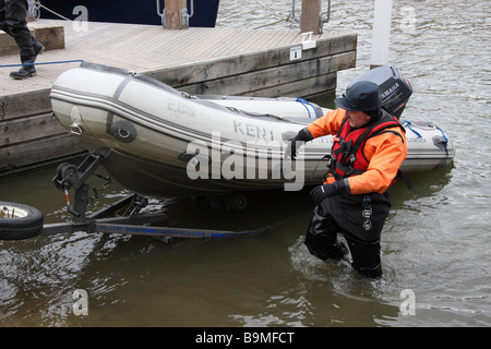 river medway fire engine service emergency equipment simulation training water boat firemen Stock Photo