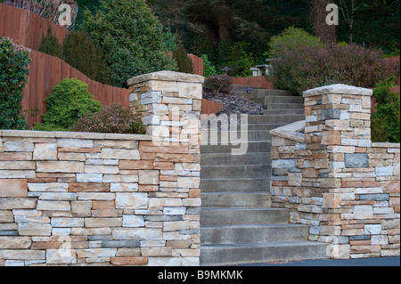 A wall of pale sandstone bricks good for a texture Stock Photo