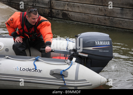 river medway fire engine service emergency equipment simulation training water boat firemen Stock Photo