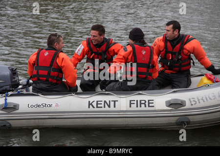 river medway fire engine service emergency equipment simulation training water boat firemen Stock Photo