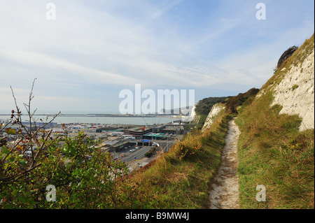 View over the port of Dover in Kent, UK, from the White Cliffs of Dover Stock Photo