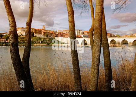 Duero River and Panoramic of Tordesillas Valladolid Castilla Leon Spain Stock Photo