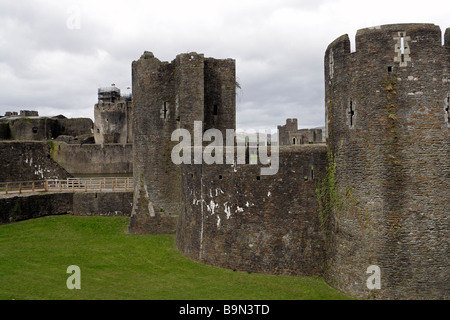 Caerphilly Castle taken from outside the South gate Stock Photo