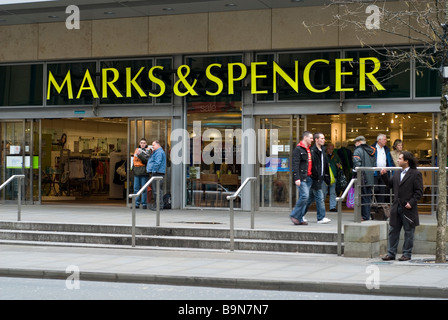 Manchester Uk Marks Spencer Store Facade With Logo Illuminated Night View Of British Retailer M S Group Plc Closed Shop Entrance With Logo Sign Stock Photo Alamy