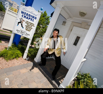 An Elvis impersonator at the Graceland wedding chapel in las Vegas Nevada Stock Photo