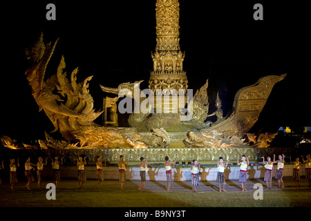 Khao Phansa (Candle and wax Festival) Ubon Ratachatani Thailand Candle & Sculpture of honor to His Majesty the King Stock Photo