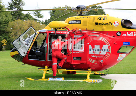 NZ Westpac Search and Rescue Helicopter at Timaru hospital,Timaru,Canterbury, South Island,New Zealand Stock Photo