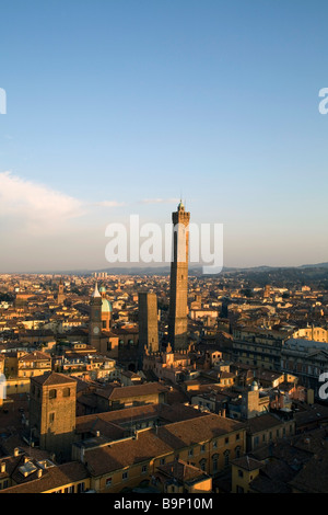 The skyline of Bologna, Italy showing local landmarks and the famous Two Towers Stock Photo