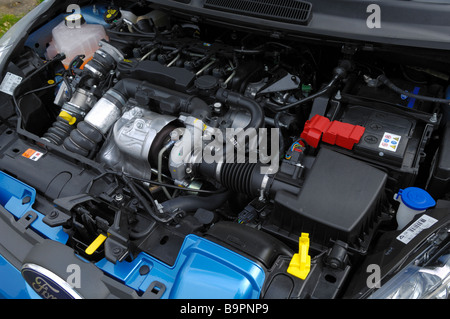 The diesel engine from a 2009 Ford Fiesta 1.6 TDCi ECOnetic, one of the greenest cars available in Europe at it's launch in 2009 producing only 98g per km CO2. Stock Photo