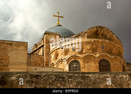 Courtyard in Church of the Holy Sepulchre Resurrection also Greek Orthodox Patriarch headquarters in old Jerusalem Stock Photo