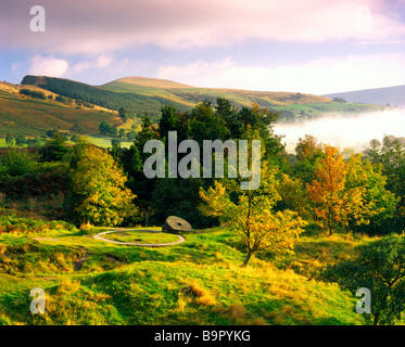 Morning Autumn mist in the Hope valley with view to Back tor and Lose hill in the Peak district Derbyshire Stock Photo