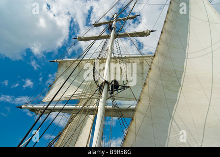 Rigging of tall ship Abel Tasman crossing the  Ijsselmeer Netherlands | Takelage des Rahseglers Abel Tasman auf dem Ijsselmeer Stock Photo