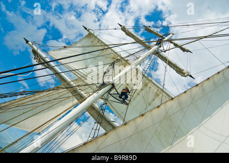 Rigging of tall ship Abel Tasman crossing the  Ijsselmeer Netherlands | Takelage des Rahseglers Abel Tasman auf dem Ijsselmeer Stock Photo