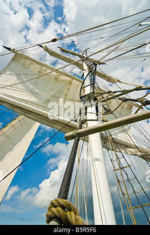 Rigging of tall ship Abel Tasman crossing the  Ijsselmeer Netherlands | Takelage des Rahseglers Abel Tasman auf dem Ijsselmeer Stock Photo