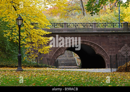 Trefoil Arch in Central Park New York City during Fall from the Eastern side of the Arch Stock Photo