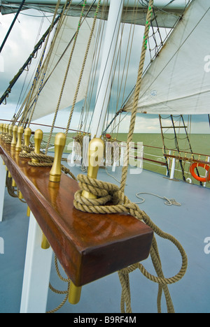 Rigging and deck of tall ship Abel Tasman on the  Ijsselmeer Netherlands | Takelage und Deck des Rahseglers Abel Tasman auf dem Stock Photo