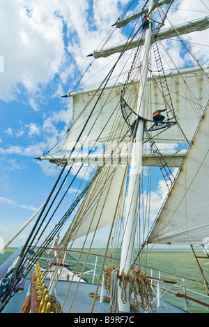 Rigging of tall ship Abel Tasman crossing the  Ijsselmeer Netherlands | Takelage des Rahseglers Abel Tasman auf dem Ijsselmeer Stock Photo