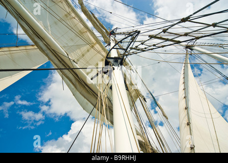 Rigging of tall ship Abel Tasman crossing the  Ijsselmeer Netherlands | Takelage des Rahseglers Abel Tasman auf dem Ijsselmeer Stock Photo