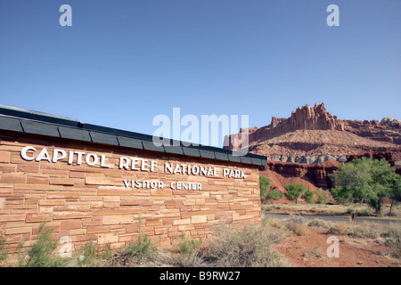 Visitor Center & The Castle on Highway 24 in Capitol Reef National Park Utah USA Stock Photo