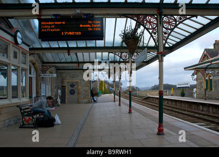 Restored glass canopies at Grange-over-Sands railway station, South Lakeland, Cumbria, England UK Stock Photo