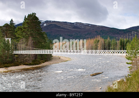 Suspension metal footbridge over the River Dee at Balmoral Braemar Aberdeensire Scotland UK   SCO 2200 Stock Photo