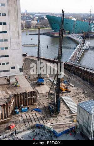 Aerial Photograph New Metroline Construction Site Amsterdam Stock Photo
