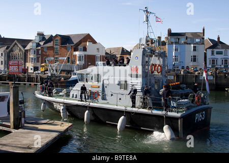 P163 HMS Express (P163) is an Archer-class P2000-type patrol and training vessel of the British Royal Navy- weymouth harbour Stock Photo