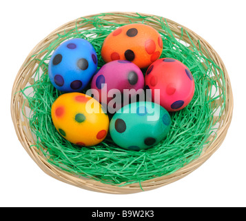 Colorful easter eggs in a nest Stock Photo