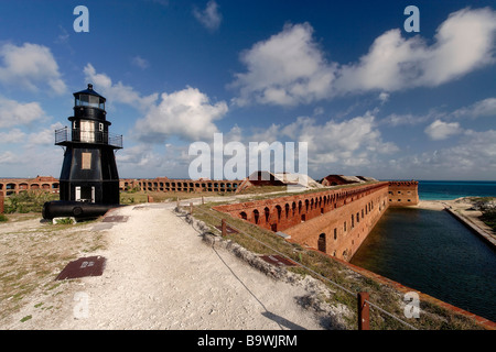 View of a Lighthouse on the Top of a Brick Fort Fort Jefferson Dry Tortugas National Park Florida Keys Stock Photo