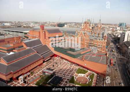 Aerial view of the British Library in London and St Pancras station Stock Photo