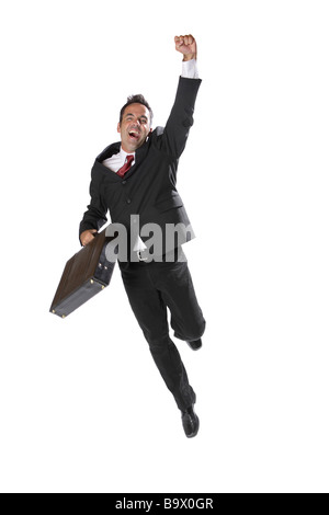 Businessman jumping isolated on white Stock Photo