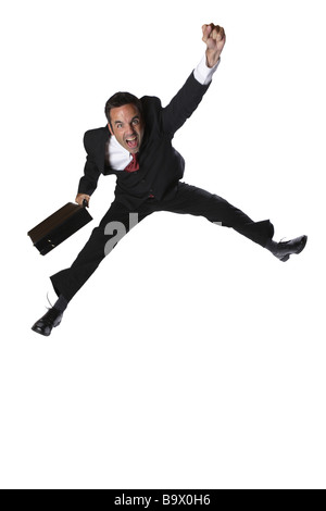 Businessman jumping isolated on white Stock Photo