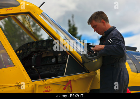 Pilot Guy Cannon with the Air Tractor,AT-802,Red Lake,Ontario,Canada Stock Photo