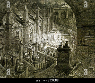 SLUMS IN VICTORIAN LONDON as drawn by Gustave Dore Stock Photo - Alamy