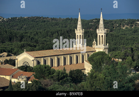 Notre-Dame-du-Bon-Remêde Church (c19th) at the Abbey of Saint-Michel-de-Frigolet (f.c10th), Montagnette Valley, Provence, France Stock Photo