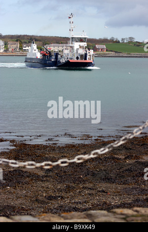 The Strangford ferry from Portaferry heading for the jetty in Strangford, County Down, Northern Ireland Stock Photo