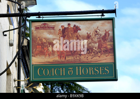 Coach and Horses pub sign, Shipston-on-Stour, Warwickshire, England, UK Stock Photo