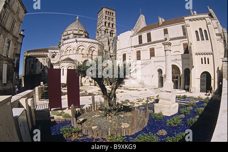 Angouleme SW France, the apse, dome and belfry of the cathedral, the Museum of Angouleme and its garden. Stock Photo