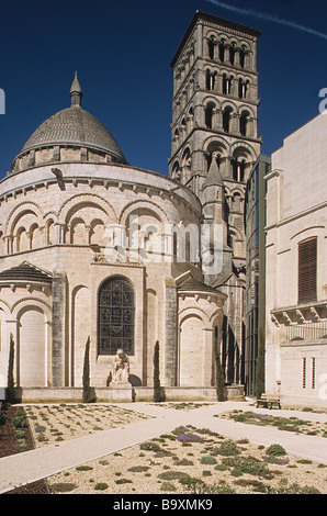 Angouleme SW France, the apse, dome and belfry of the cathedral & the garden of the Museum of Angouleme. Stock Photo