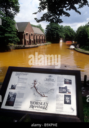 UK England Manchester Worsley Bridgewater Canal tourist information board Stock Photo