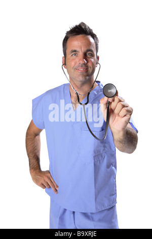 Male doctor in scrubs isolated on white Stock Photo