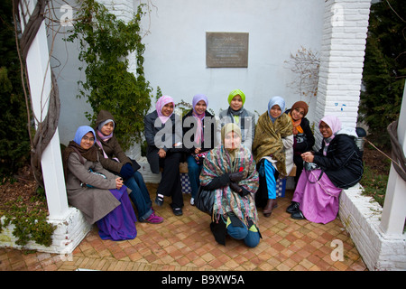 Muslim Malaysian Women Tourists at the Great Mosque in Granada Spain Stock Photo