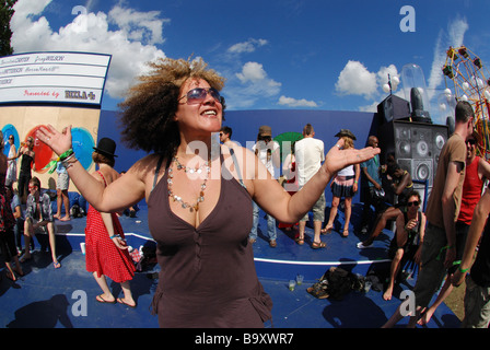 happy dancing woman at Big chill music festival in the rizla club Stock Photo