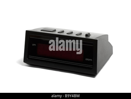 Black digital alarm clock on white background Stock Photo