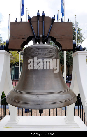 Replica of Liberty Bell in Liberty Square area at Walt Disney Magic Kingdom Theme Park Orlando Florida Central Stock Photo