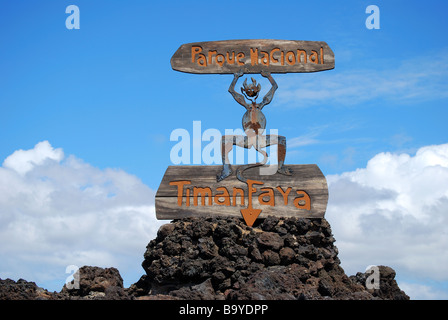 Entrance sign, Timanfaya National Park, Lanzarote, Canary Islands, Spain Stock Photo