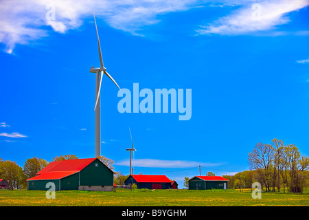 Windmills and barns on the Bruce Peninsula Ontario Canada Stock Photo